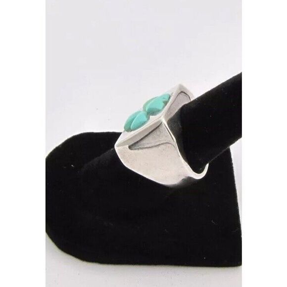Maltese Cross Turquoise Ring Sterling Silver (not polished) Pre-owned Size 5 - Picture 2 of 6